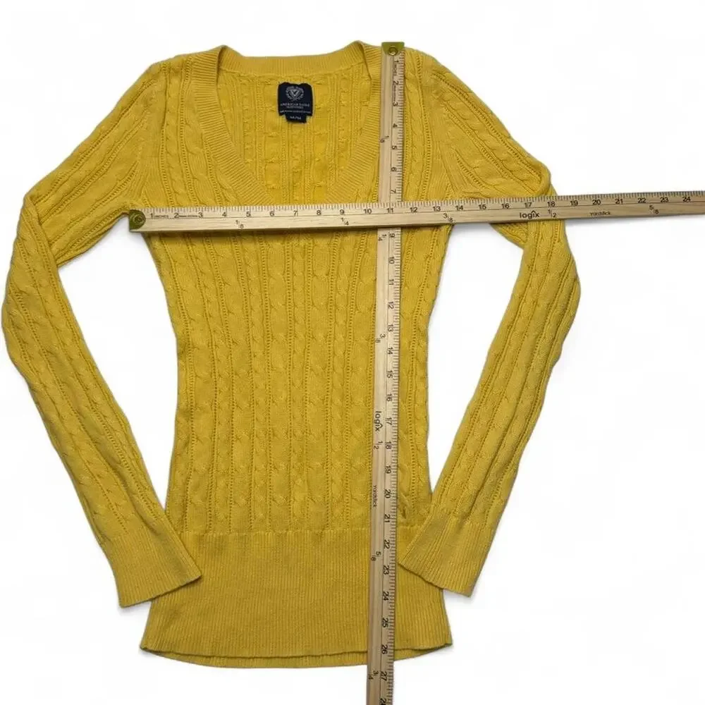 American Eagle Y2K Fitted FullLength Cable Knit V Neck Sweater LongSleeve Size M